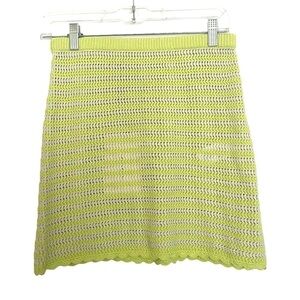 AlexaChung Lime Ivory Stripe Crochet Effect Mini Skirt NWT Small